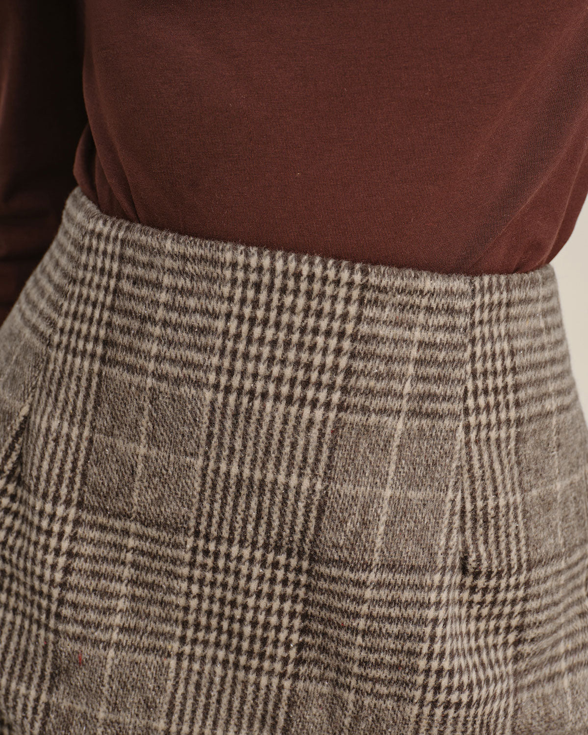 Brown Plaid Straight Mini Skirt