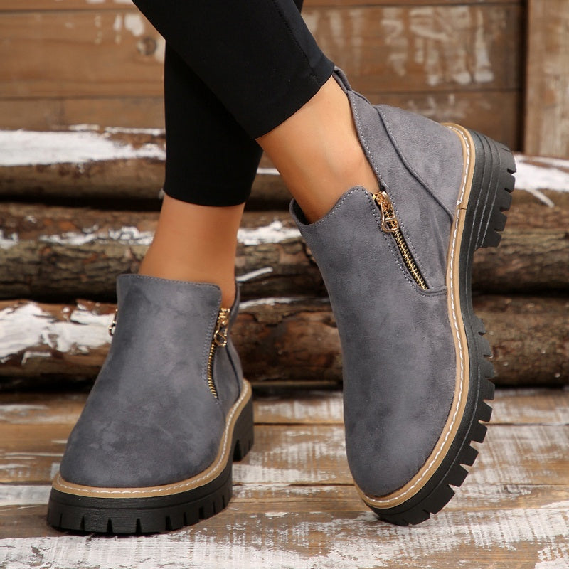 Women’s Ankle Boots with Round Toe and Side Zipper