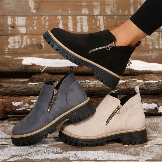 Women’s Ankle Boots with Round Toe and Side Zipper