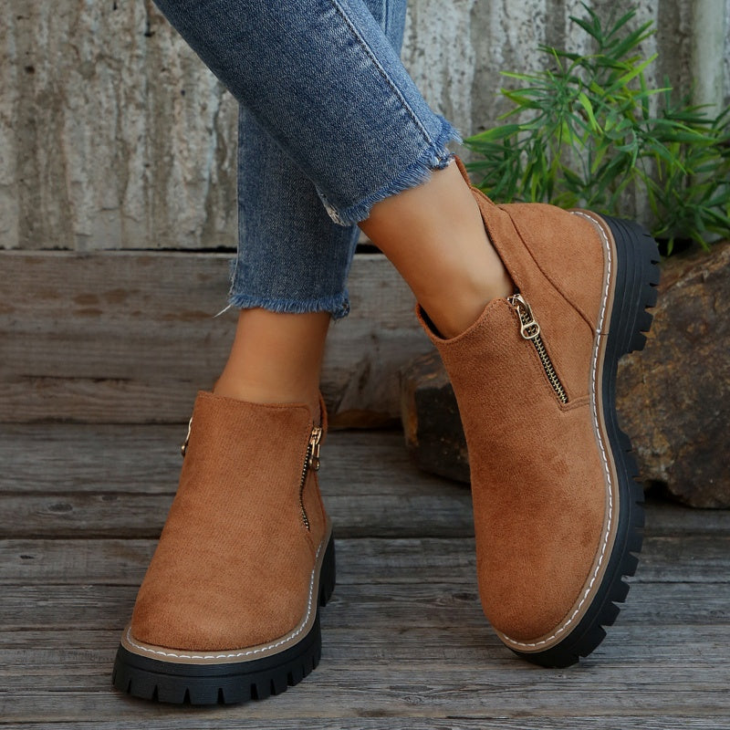 Women’s Ankle Boots with Round Toe and Side Zipper