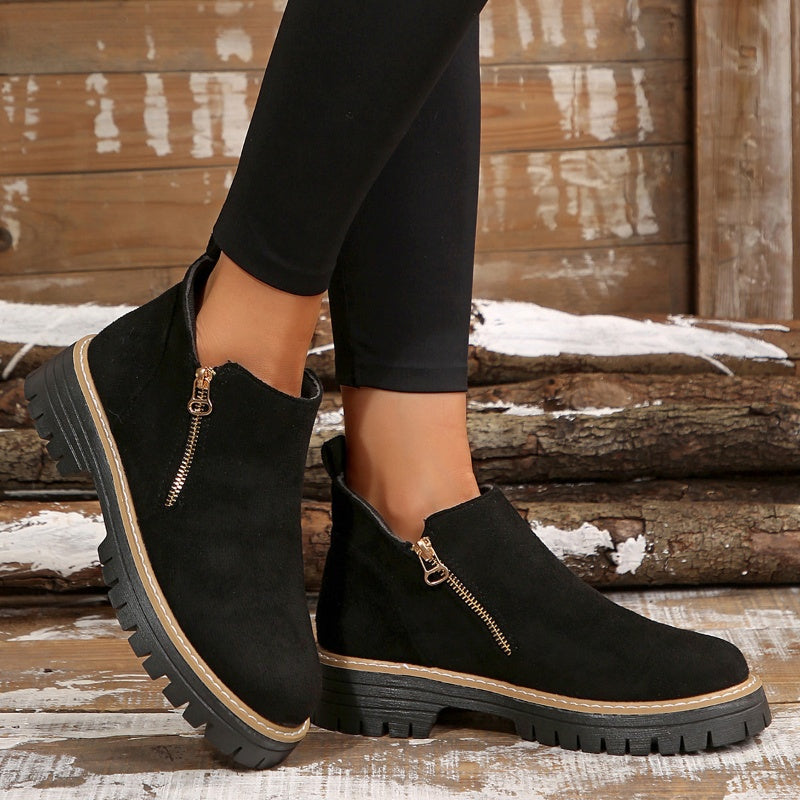 Women’s Ankle Boots with Round Toe and Side Zipper