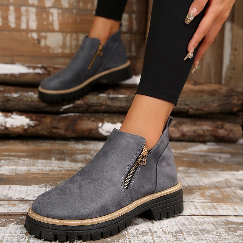 Women’s Ankle Boots with Round Toe and Side Zipper