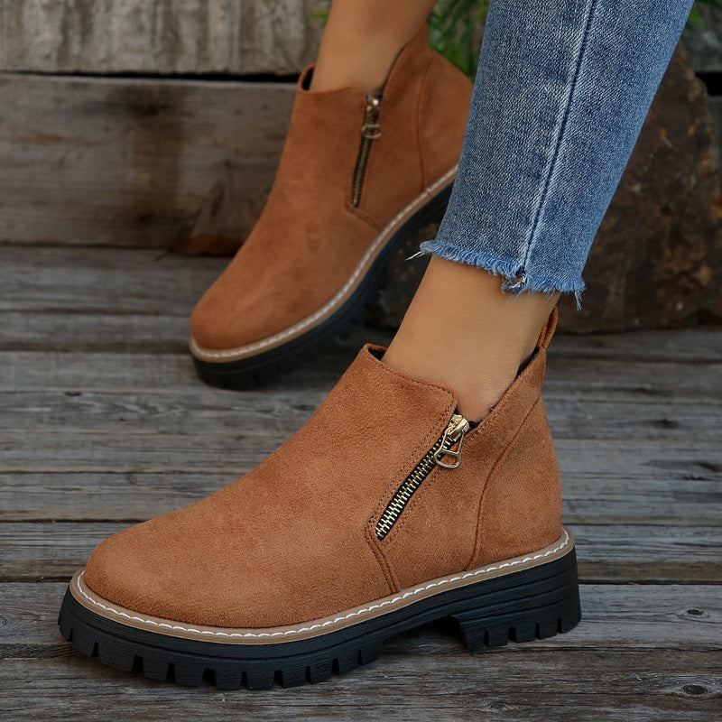 Women’s Ankle Boots with Round Toe and Side Zipper