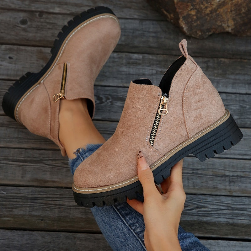 Women’s Ankle Boots with Round Toe and Side Zipper