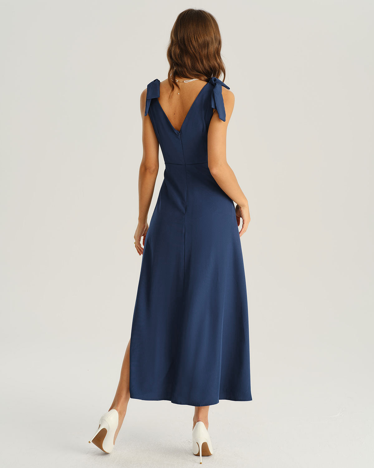 Navy Ruched Wrap A-Line Maxi Dress