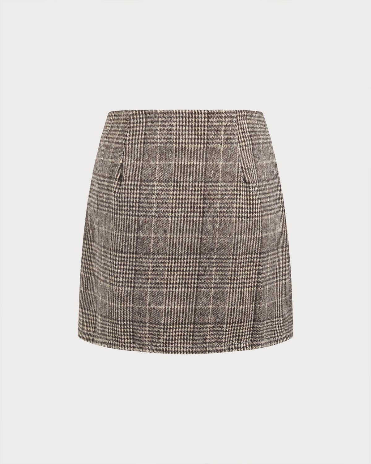 Brown Plaid Straight Mini Skirt