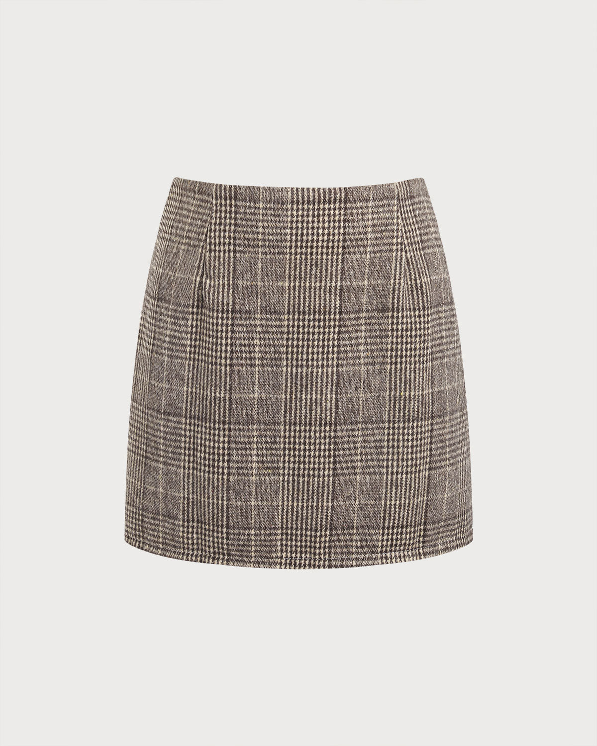 Brown Plaid Straight Mini Skirt