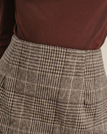 Brown Plaid Straight Mini Skirt