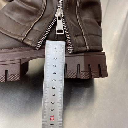Asyllum Platform fold over chunky vegan leather boots brown, heel detail 