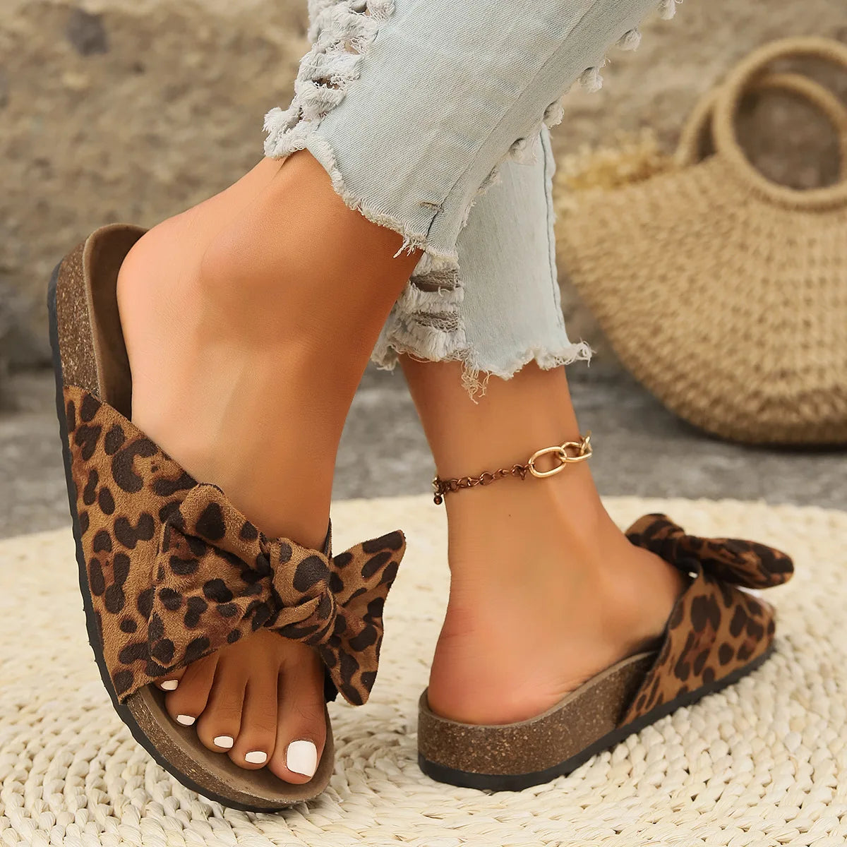 Roxy Leopard Bow Mules