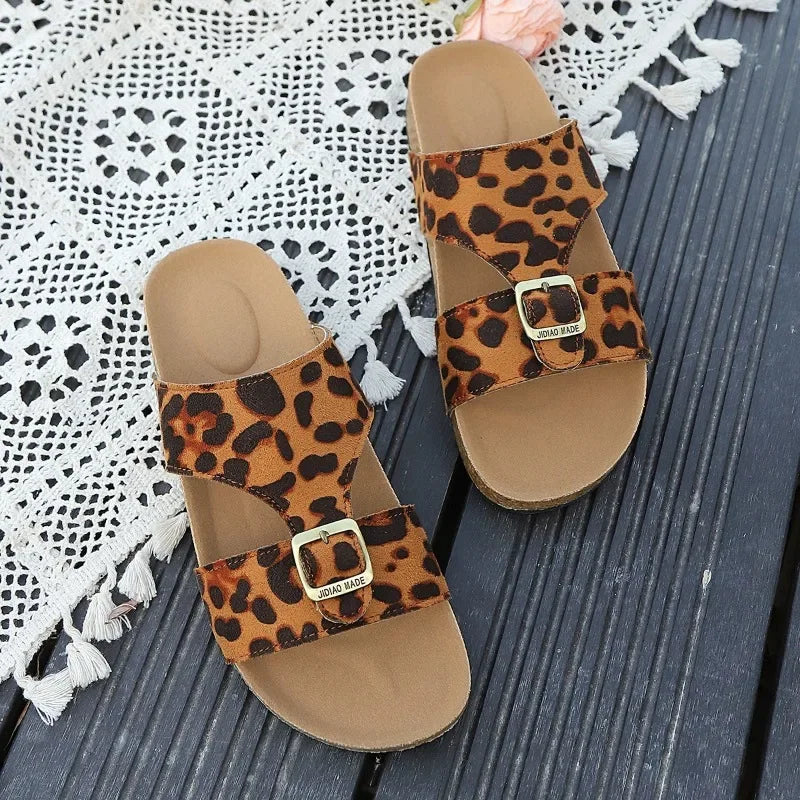 Bella Leopard Buckle Slides