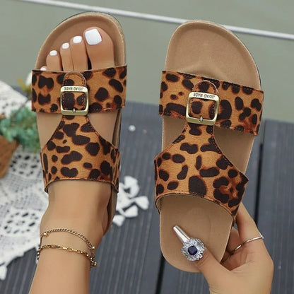 Bella Leopard Buckle Slides