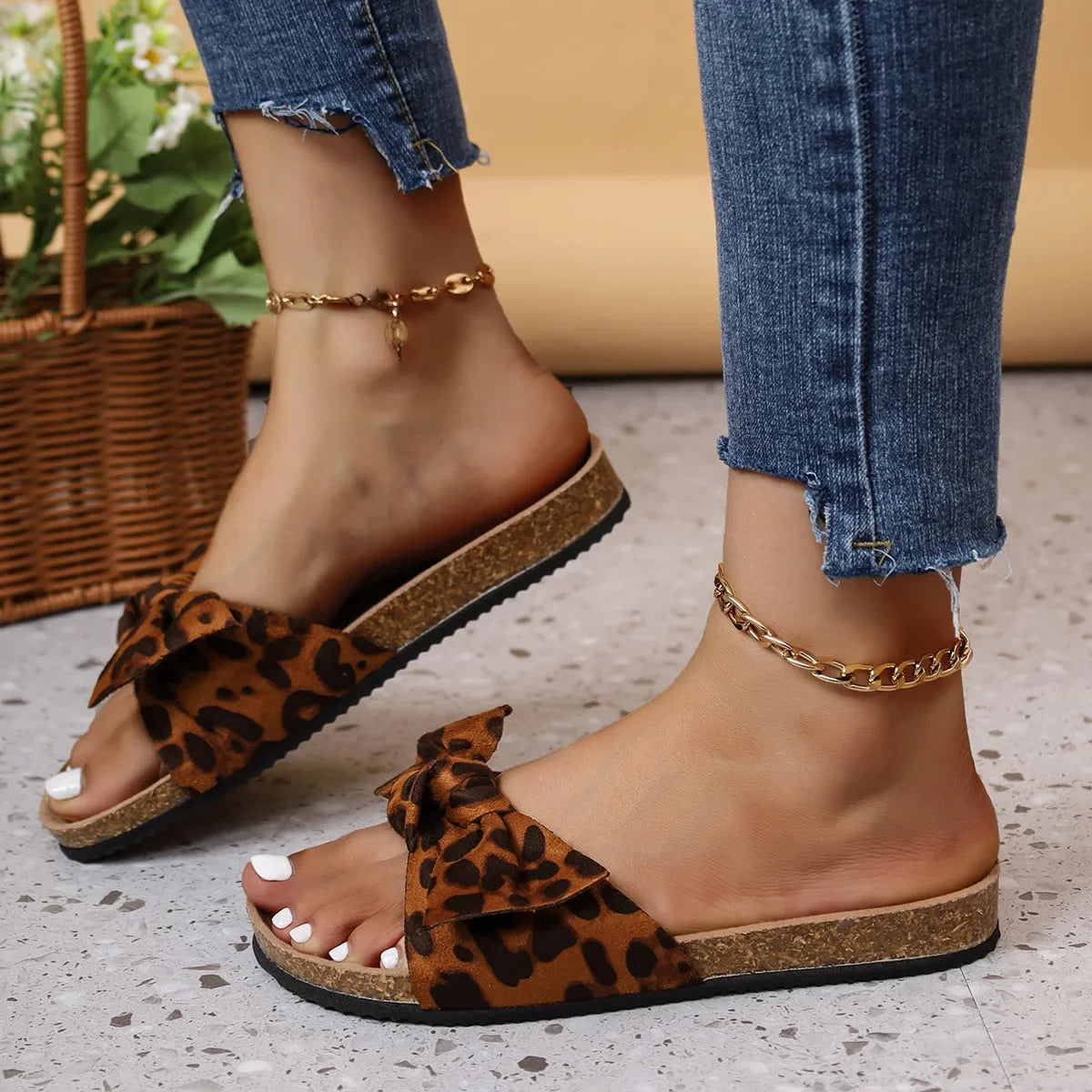 Kira Leopard Bow Sandals