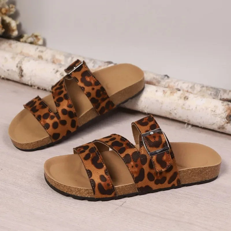 Bella Leopard Buckle Slides
