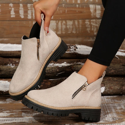 Women’s Ankle Boots with Round Toe and Side Zipper