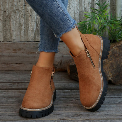 Women’s Ankle Boots with Round Toe and Side Zipper