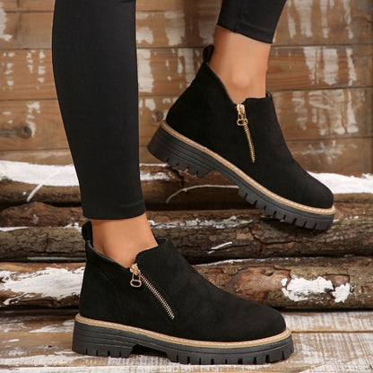 Women’s Ankle Boots with Round Toe and Side Zipper