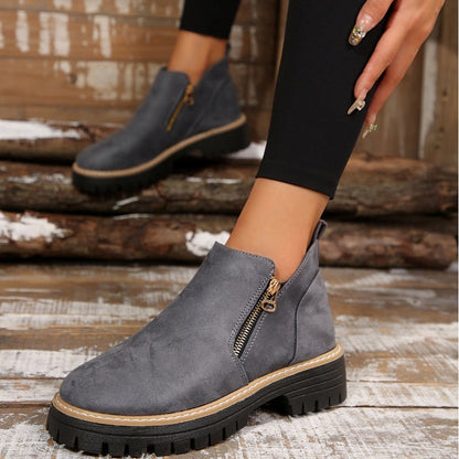 Women’s Ankle Boots with Round Toe and Side Zipper
