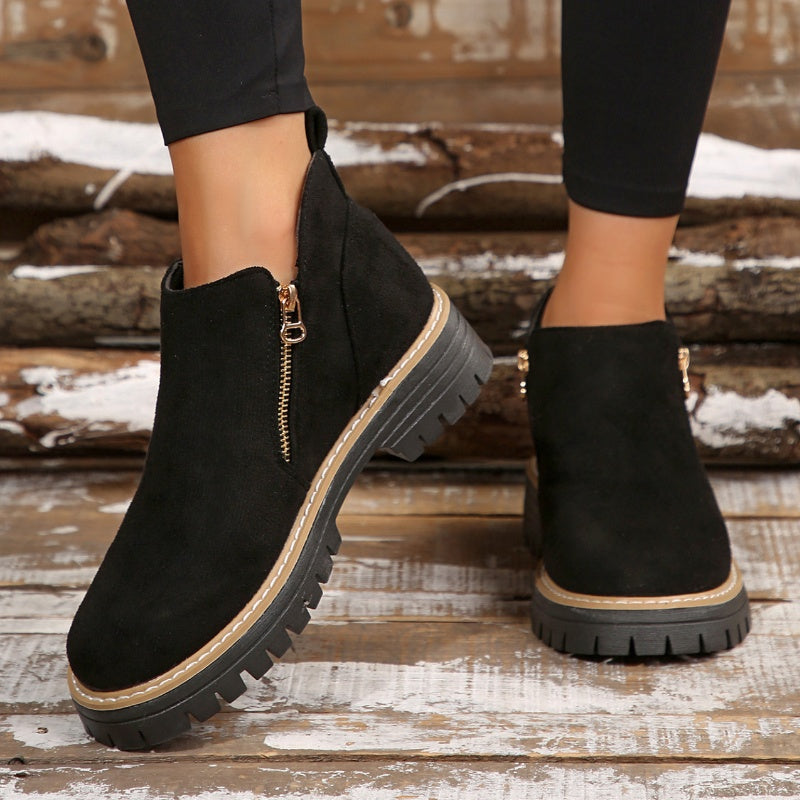 Women’s Ankle Boots with Round Toe and Side Zipper
