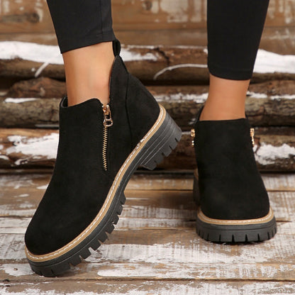 Women’s Ankle Boots with Round Toe and Side Zipper