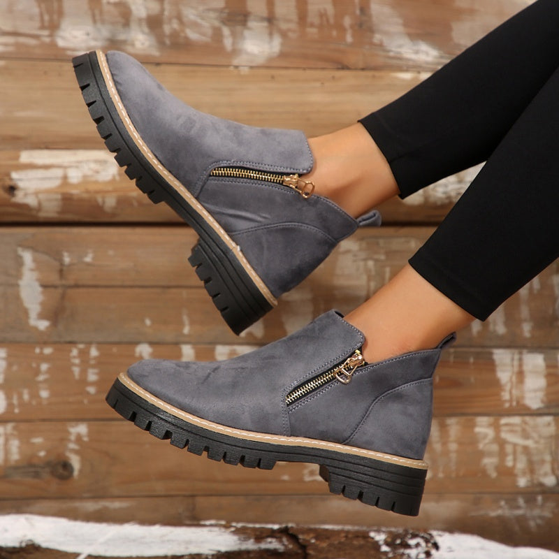 Women’s Ankle Boots with Round Toe and Side Zipper