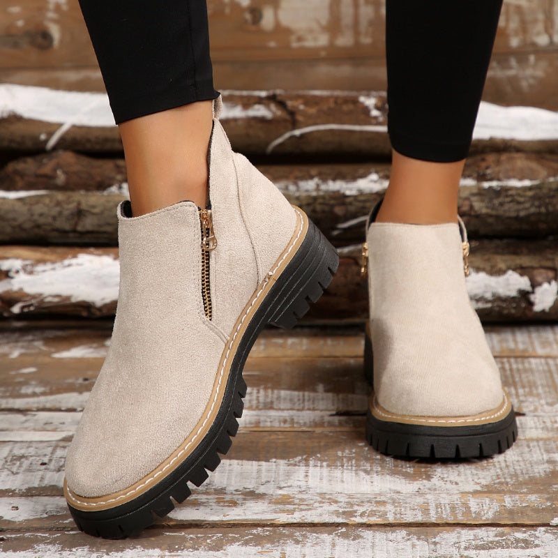 Women’s Ankle Boots with Round Toe and Side Zipper