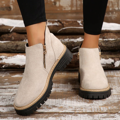 Women’s Ankle Boots with Round Toe and Side Zipper