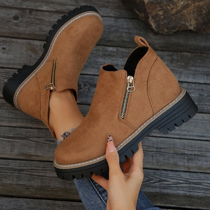 Women’s Ankle Boots with Round Toe and Side Zipper
