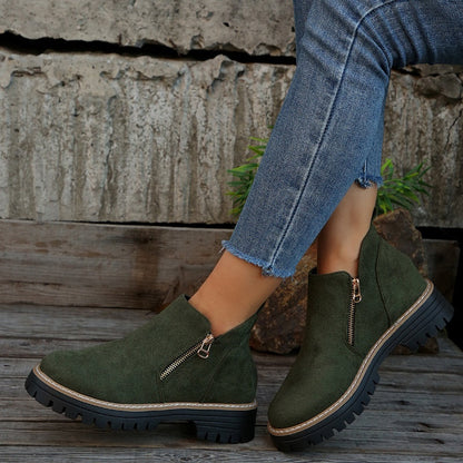 Women’s Ankle Boots with Round Toe and Side Zipper