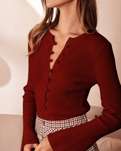 Red Bell Sleeve Ribbed Knit Tee