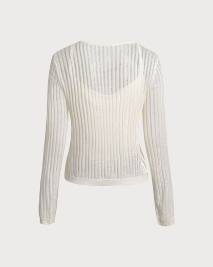 Beige Textured Pullover Two-Piece Set